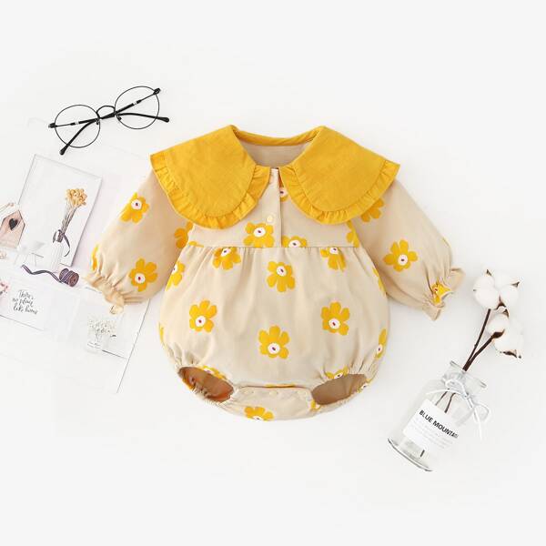

Baby Girl Floral Statement Collar Bodysuit, Multicolor