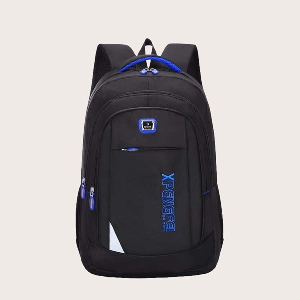 

Men Letter Graphic Zip Front Backpack, Black
