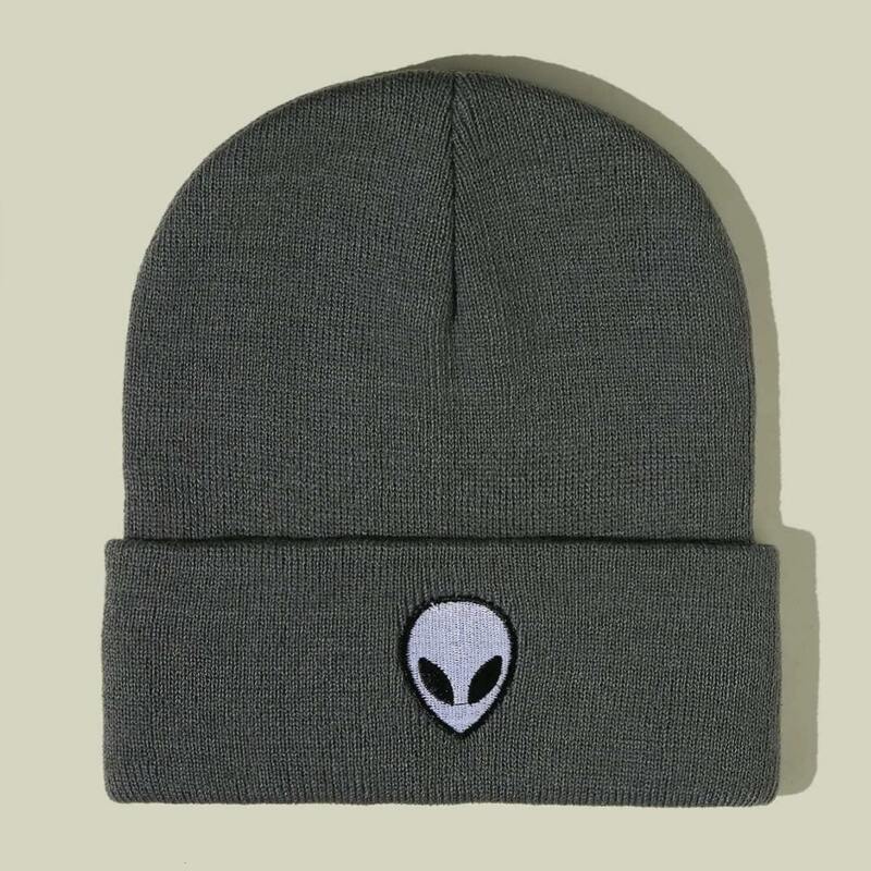 

Alien Embroidery Knitted Beanie, Grey