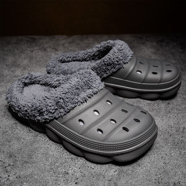 

Hollow Out Plush Lined Slippers, Grey