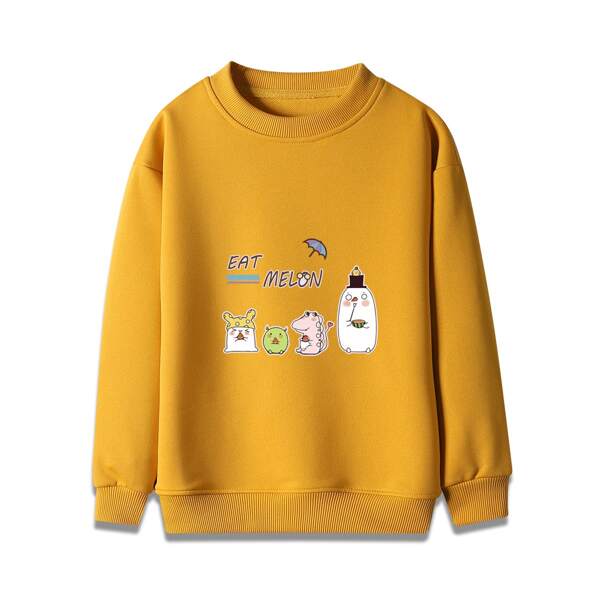 

Boys Cartoon And Letter Graphic Sweatshirt, Mustard yellow