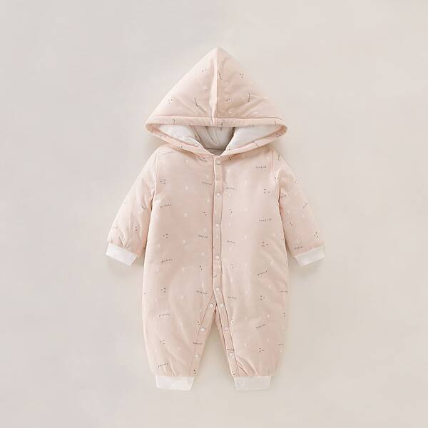 

Baby Girl Letter Graphic Popper Hooded Jumpsuit, Baby pink