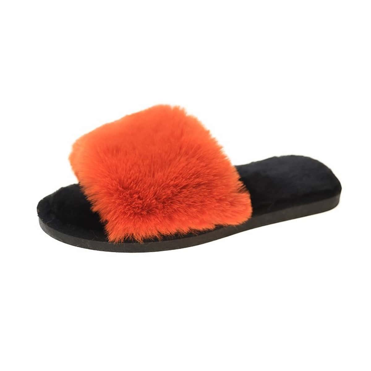 

Colorblock Open Toe Fluffy Slippers, Orange