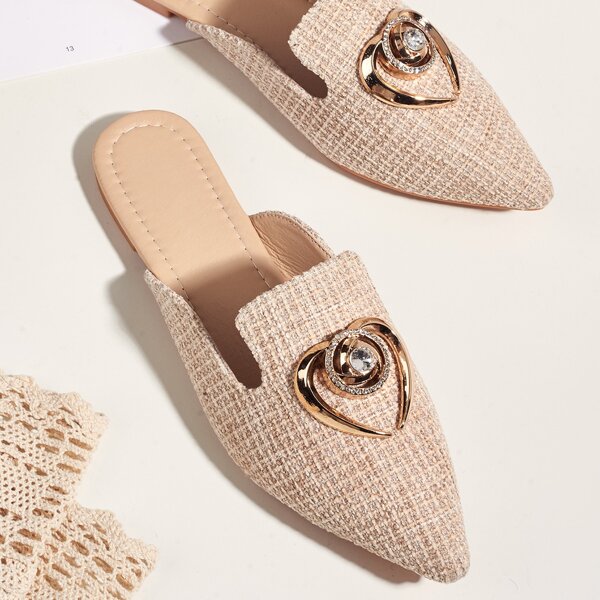 

Metal Decor Wide Fit Loafer Mules, Apricot