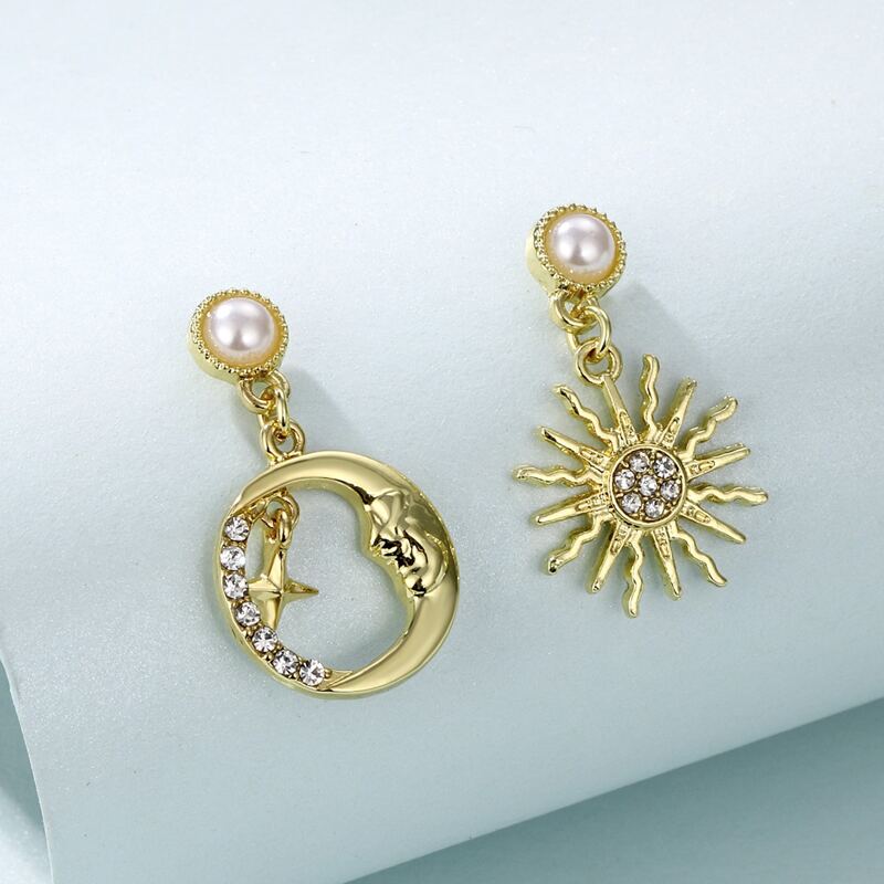 

Rhinestone Moon & Sun Drop Earrings, Gold