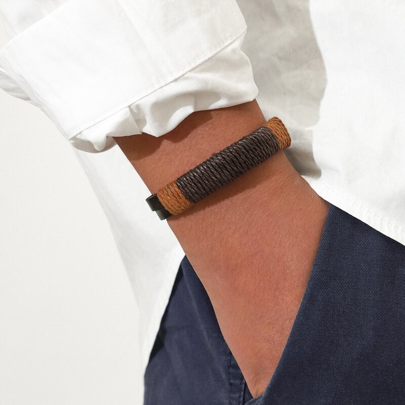 

Guys Rope Decor Faux Leather Bracelet, Multicolor