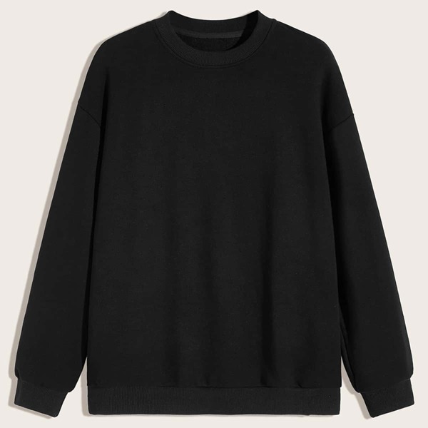 

Men Drop Shoulder Rib-knit Neck Sweatshirt, Black