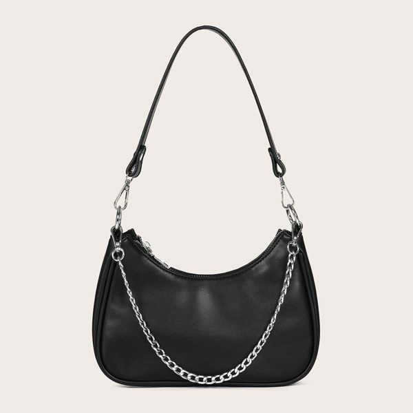 

Minimalist Chain Baguette Bag, Black