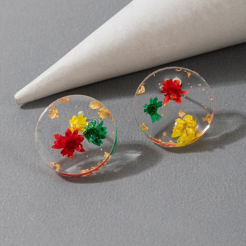 

Floral Round Drop Earrings, Clear
