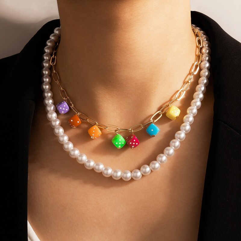 

Dice Layered Faux Pearl Necklace, Multicolor