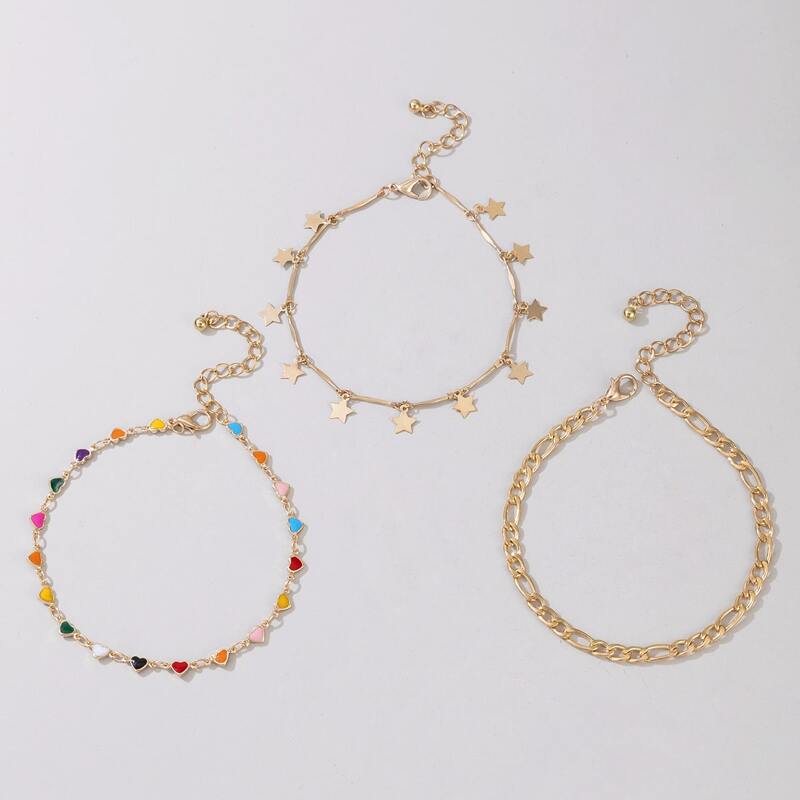 

3pcs Star & Heart Anklet, Gold