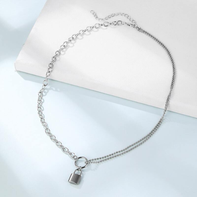 

Lock Pendant Necklace, Silver