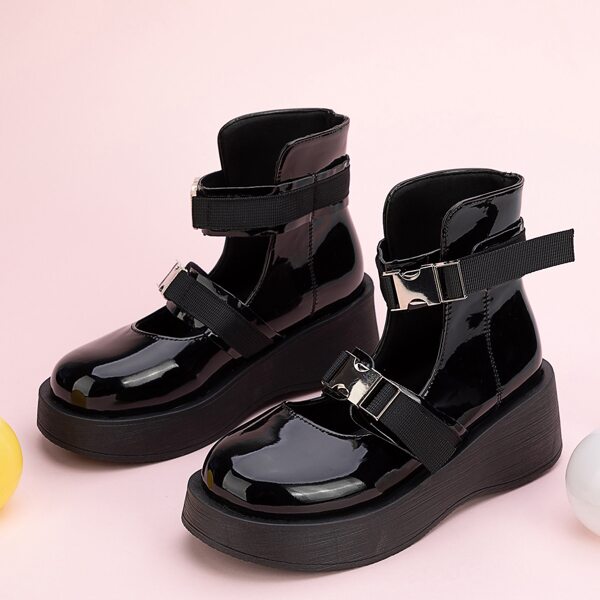 

Release Buckle Decor Cut out Combat Boots, Black