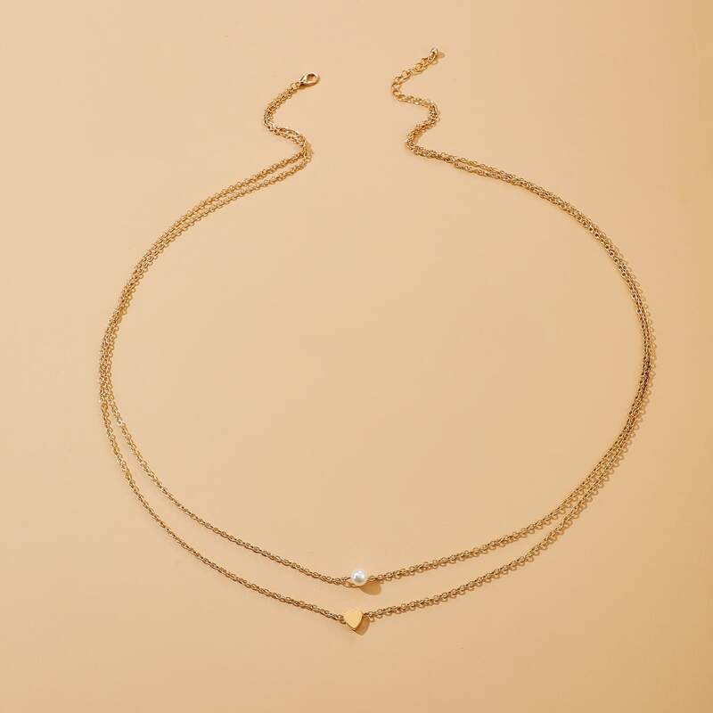 

Faux Pearl & Heart Waist Chain, Gold