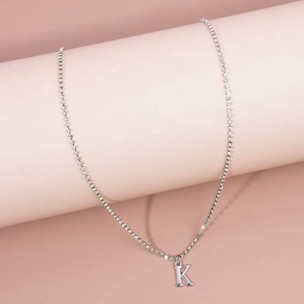 

Rhinestone Letter Charm Necklace, Silver