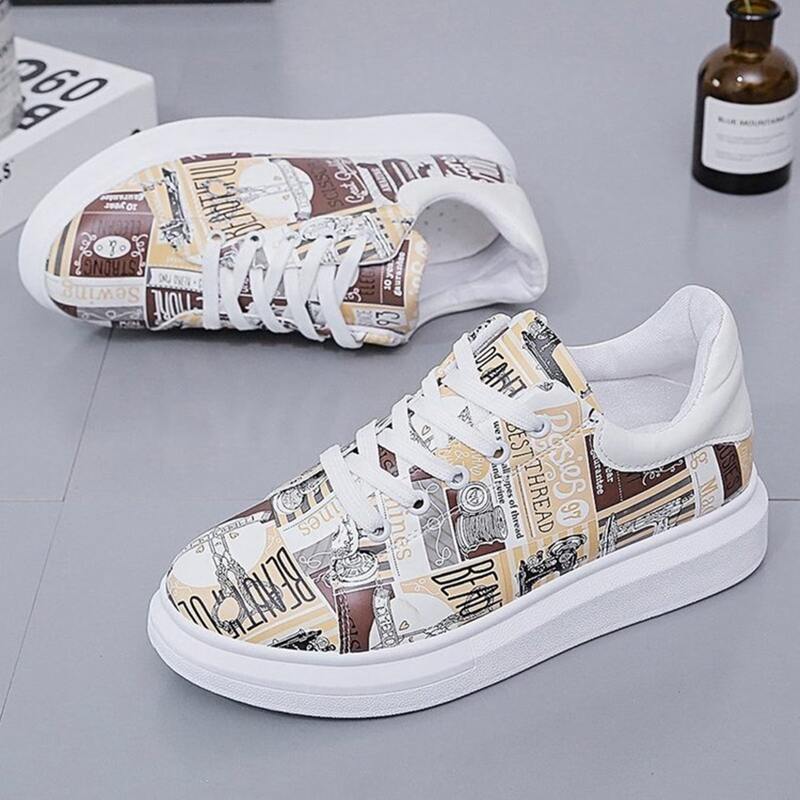 

Sewing Machine & Letter Print Lace-up Skate Shoes, Multicolor