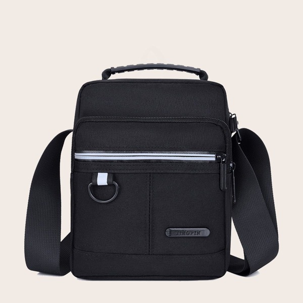 

Men Letter Graphic Zip Front Crossbody Bag, Black