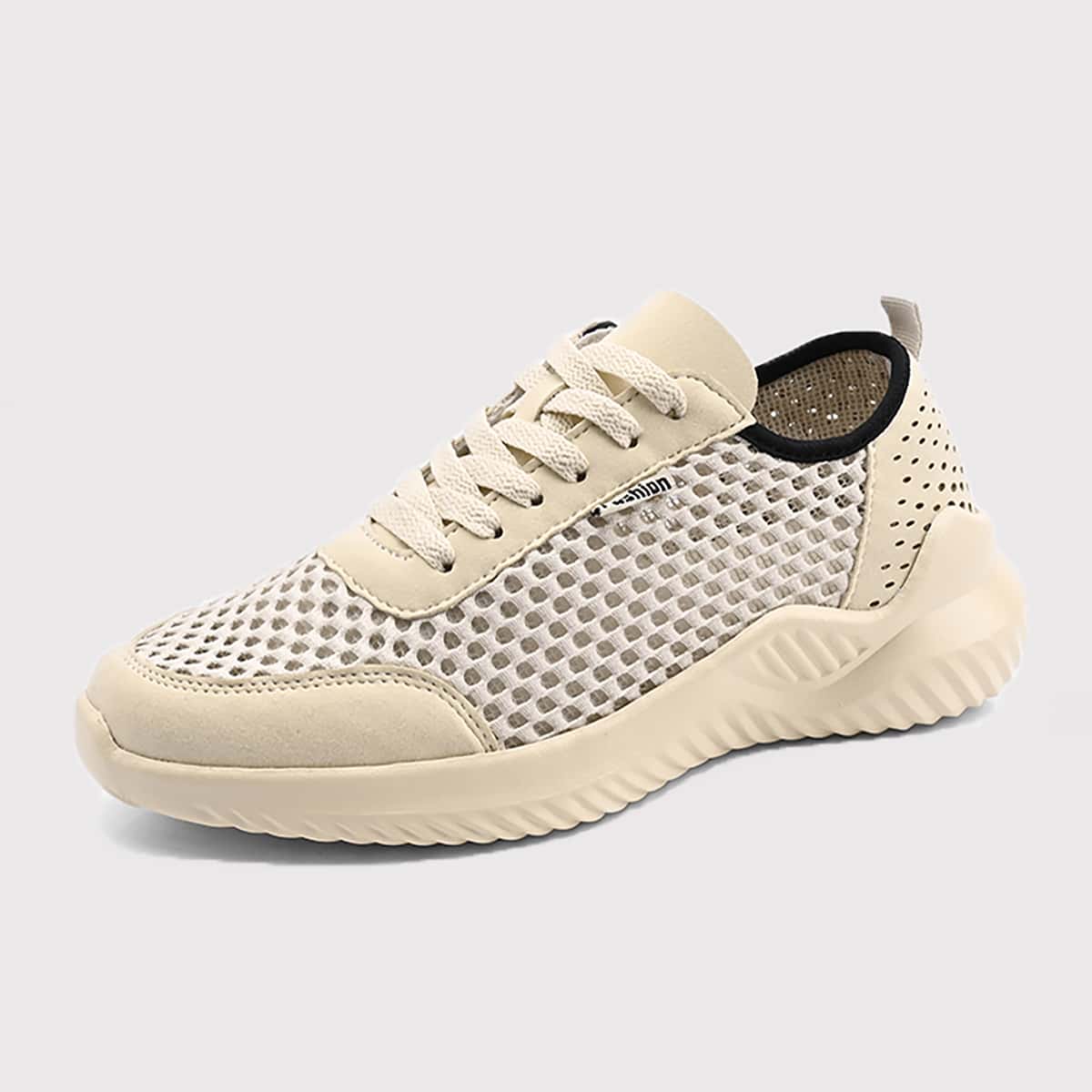 Guys Lace-up Front Hollow Out Sneakers, Beige