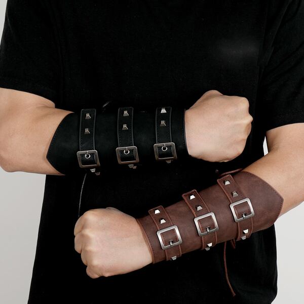 

2pcs Men Geo Buckle Wide Arm Guard, Multicolor