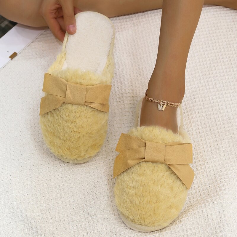 

Bow Decor Fluffy Slippers, Yellow