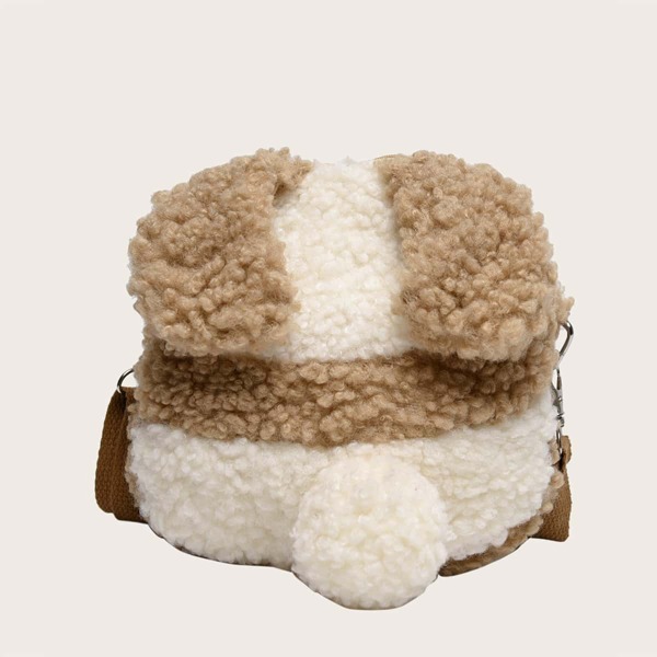 

Girls Cartoon Design Fluffy Crossbody Bag, Khaki