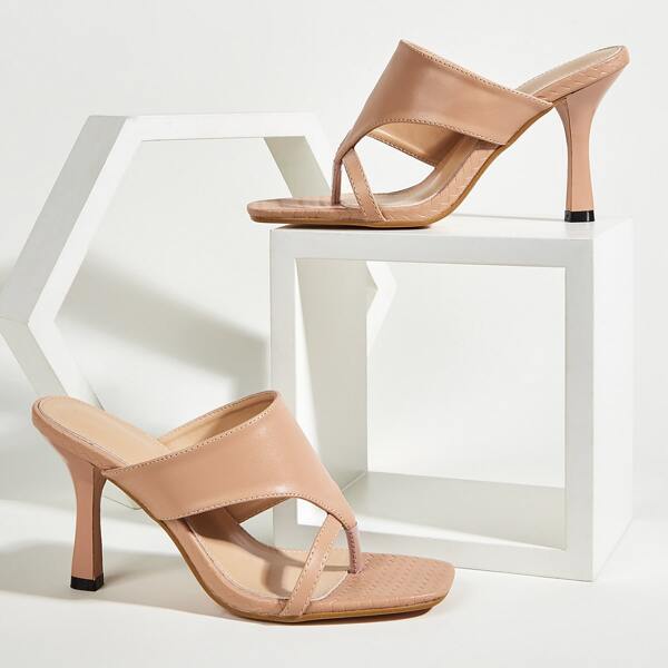 

Toe Post Spool Heeled Mules, Camel