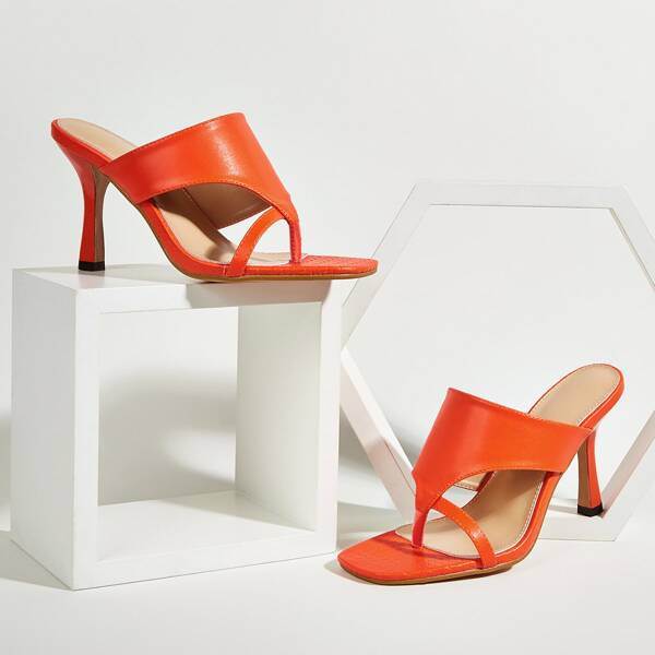 

Toe Post Spool Heeled Mules, Orange