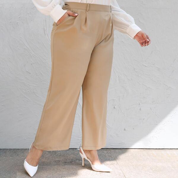 

Plus Slant Pocket Wide Leg Pants, Apricot