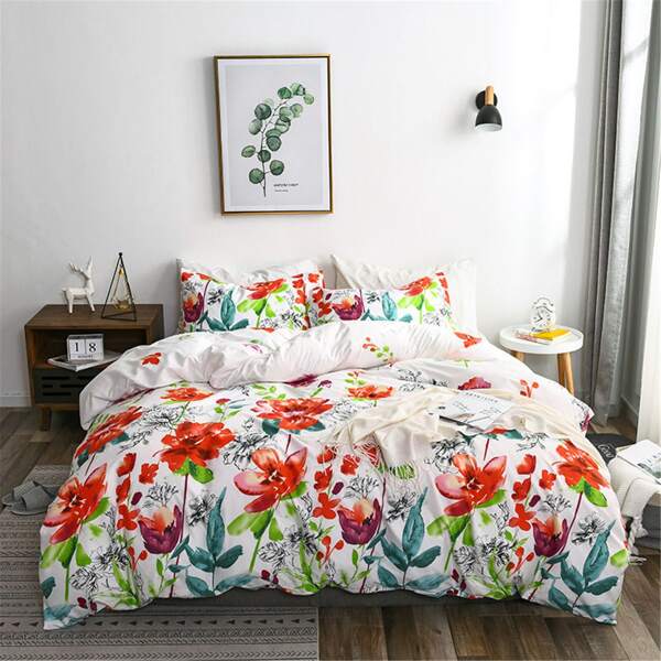 

Flower Print Bedding Set Without Filler, Multicolor