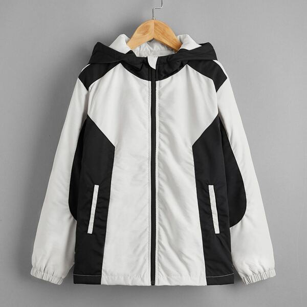 

Boys Two Tone Wind Puffer Hooded Coat, White