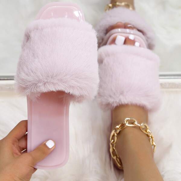 

Faux Fur Slides, Pink