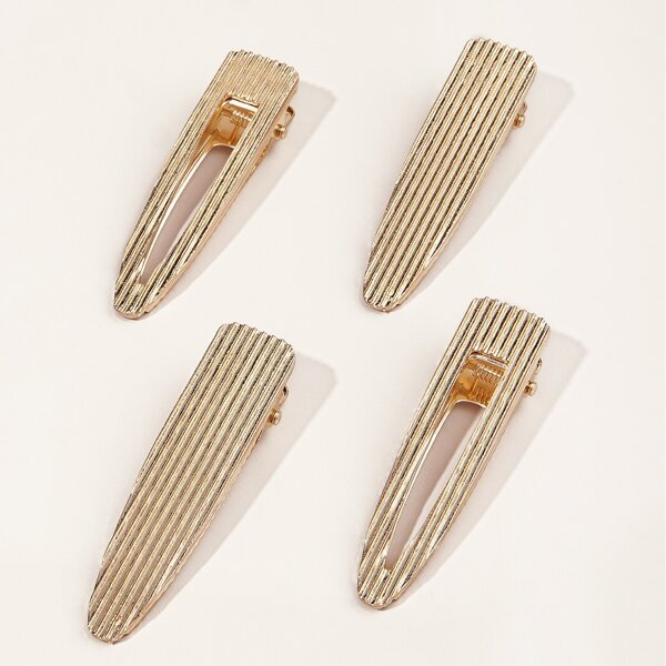 

4pcs Solid Hair Clip, Gold