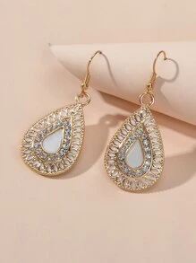 Hoa tai giọt nước trang trí rhinestone - Vàng - Xem 4
