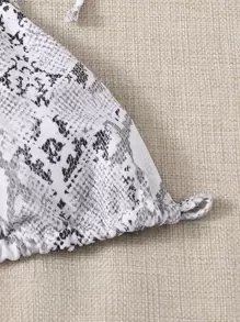 SHEIN Swim Curve 2件装加大码蛇皮印花三角比基尼上衣套装 - 白色 - 查看 5