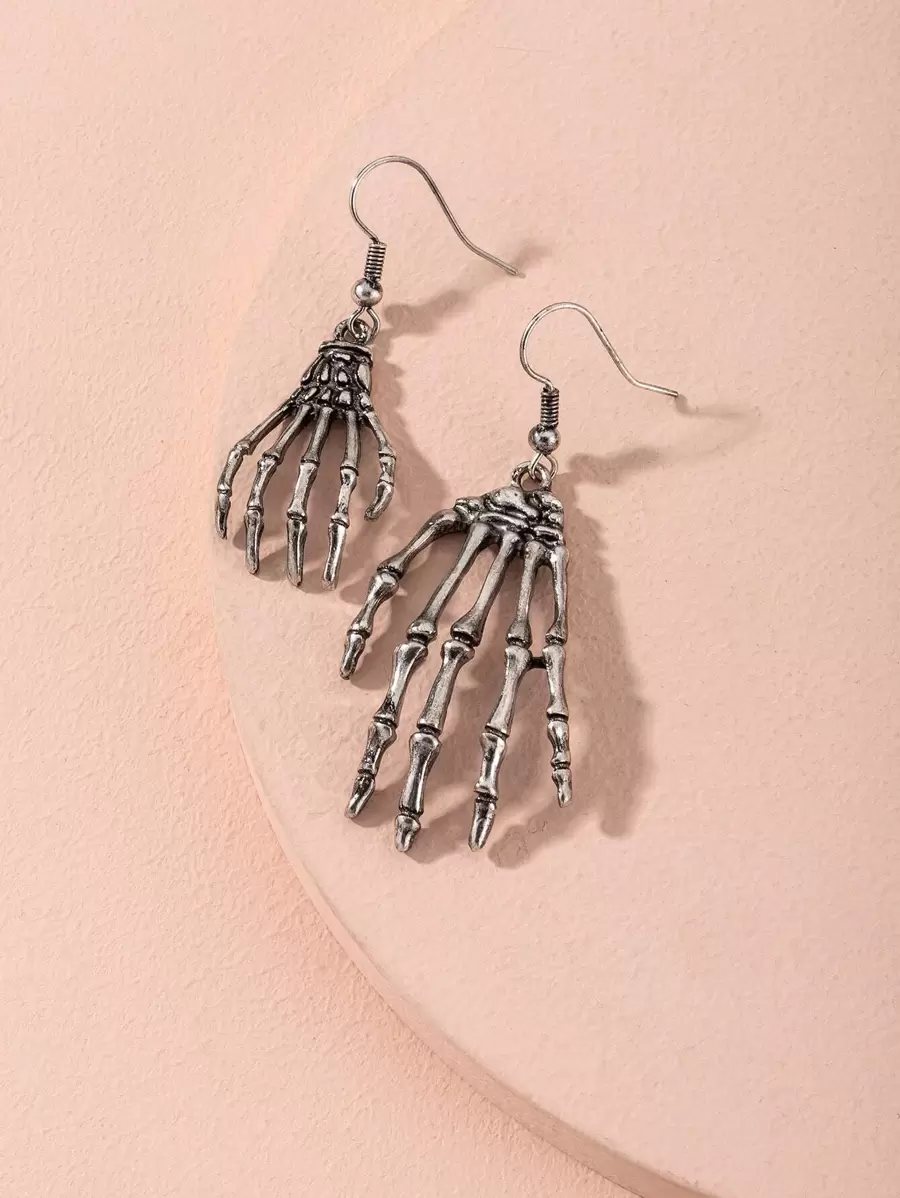 Pendientes con diseño de mano de esqueleto - Plata antigua - Ver 1
