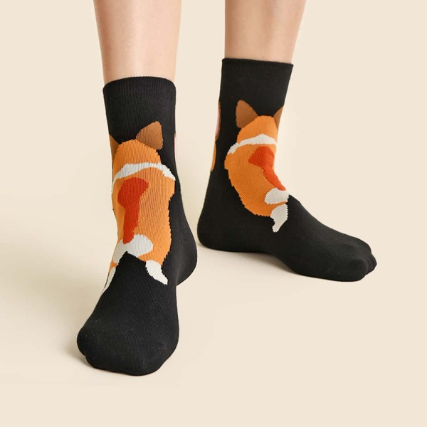 

Cartoon Graphic Crew Socks, Black