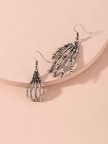 Pendientes con diseño de mano de esqueleto - Plata antigua - Ver 2
