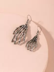 Pendientes con diseño de mano de esqueleto - Plata antigua - Ver 3