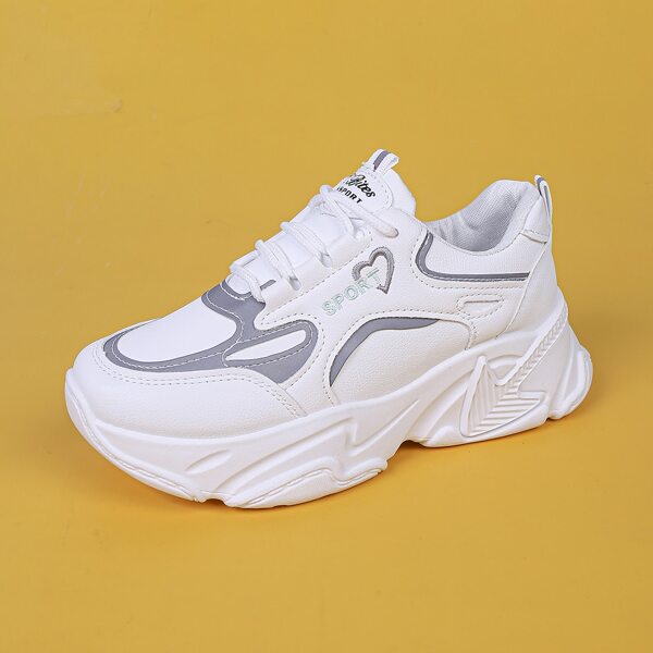 

Letter Embroidery Lace-up Front Chunky Sneakers, White