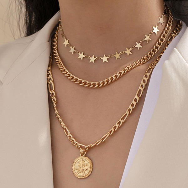

3pcs Star Decor Necklace, Gold