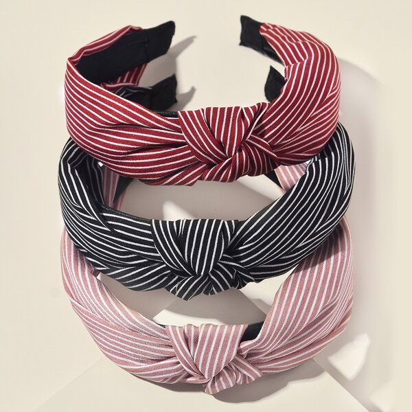 

3pcs Knot Decor Striped Hair Hoop, Multicolor