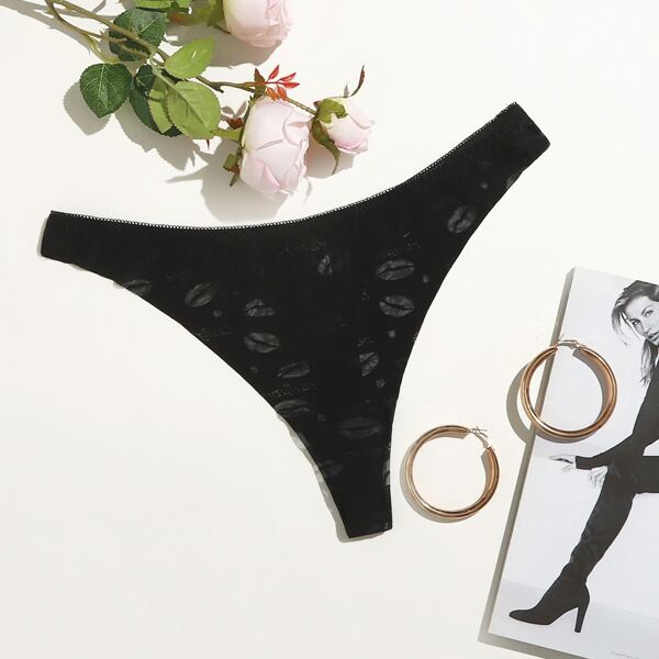 

Plus Lip Print Thong, Black