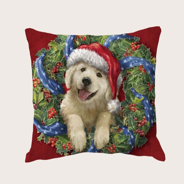 

Christmas Dog Print Cushion Cover Without Filler, Multicolor