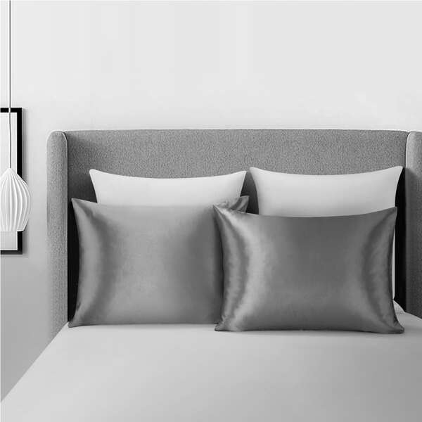

1pair Plain Satin Pillowcase Without Filler, Dark grey
