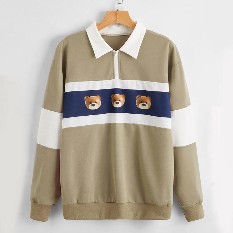 

Colorblock Bear Graphic Half Zip Sweatshirt, Multicolor