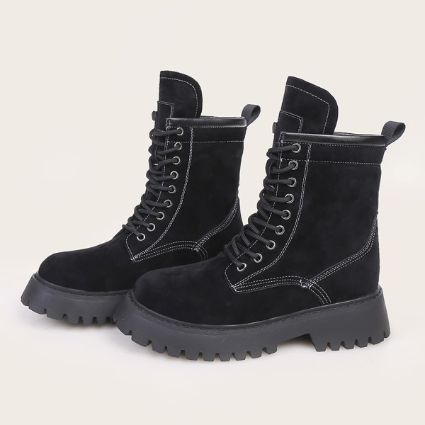

Minimalist Lace-up Front Combat Boots, Black