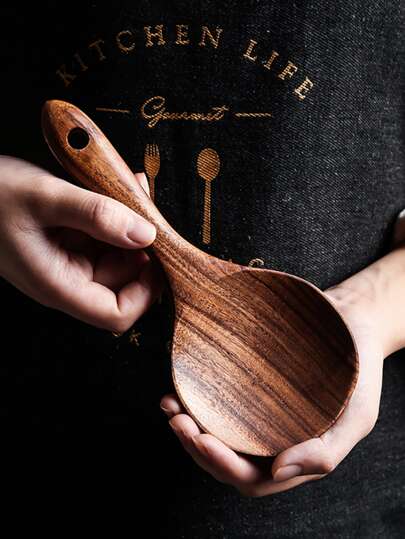 1pc Teak Wood Rice Spoon, Rice Paddle Scoop, Wooden Kitchen Spoon, Ladle, Tablespoon, Big Serving Spoon, Wooden Kitchen Utensil Tableware