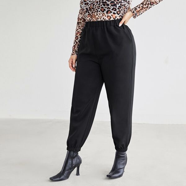 

Plus Slant Pocket Solid Pants, Black