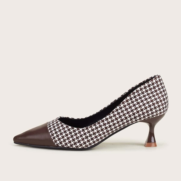 

Point Toe Houndstooth Graphic Court Heels, Brown
