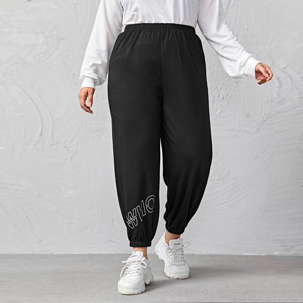 

Plus Letter Graphic Sweatpants, Black